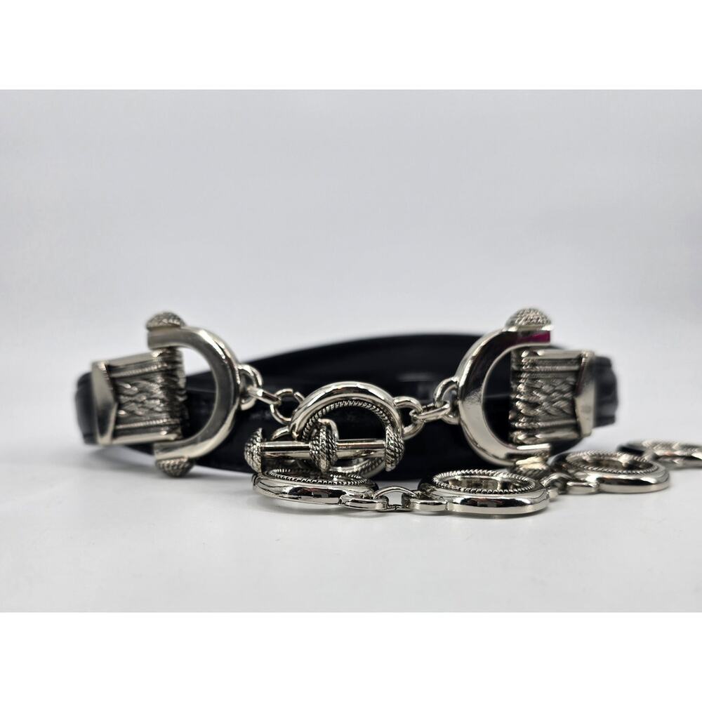 Vintage Enmon 1998 Equestrian Leather Belt Toggle Silver Stirrup Hardware 49”‎